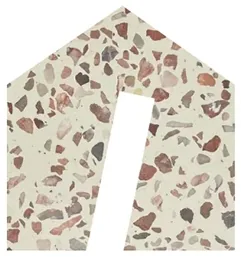 The house mark filled with terrazzo: a cream ground with pink and brown chips