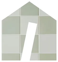 The house mark filled with pale sage glazed tiles in a square grid