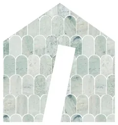 The house mark filled with mint green scalloped tiles