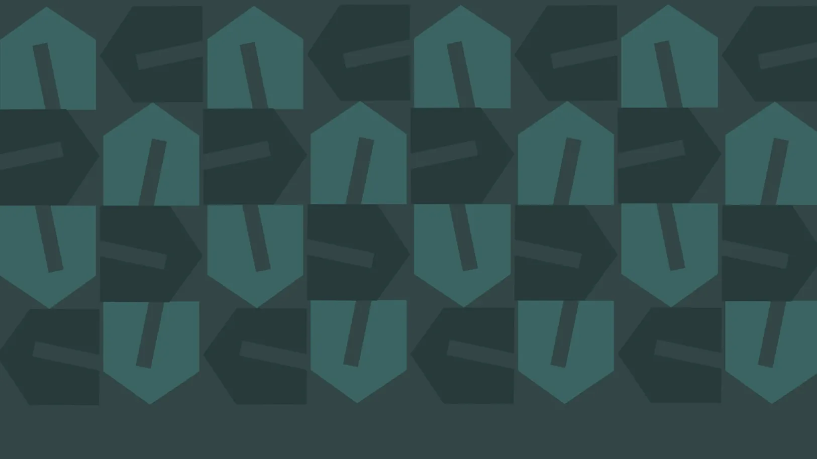 The dark pattern: slate and teal houses with a tilted tile, turned in four directions