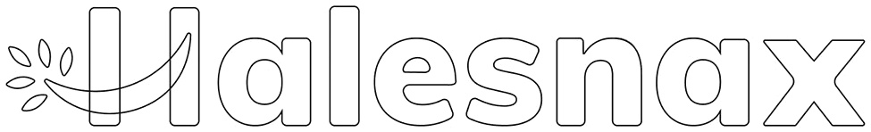 The Halesnax wordmark drawn as an outline, showing how its letters and the sprig on the H are built