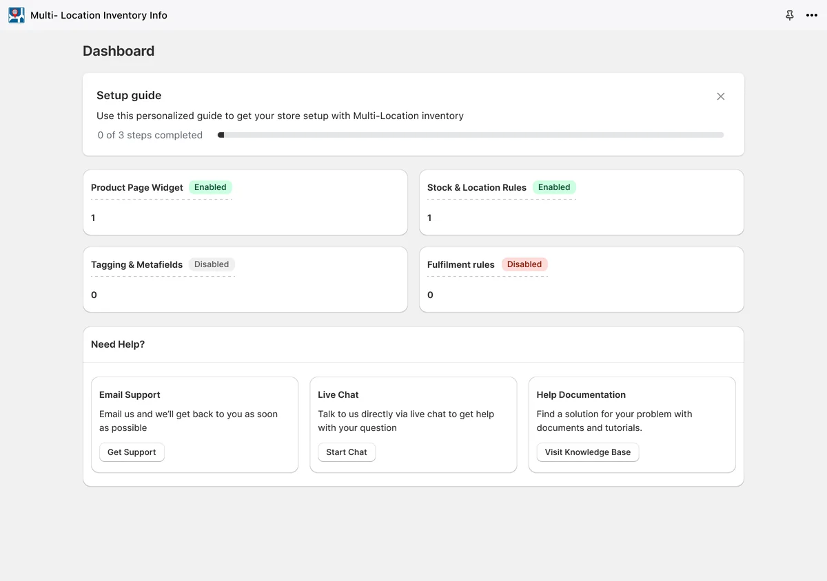 The redesign: a setup guide, each feature's status and count, and help
